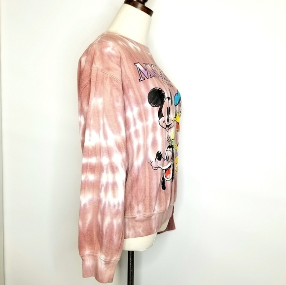 DISNEY Mickey and Friends Tie Dye Women's Peach Blush Crew Neck Sweater, Small - Picture 4 of 9